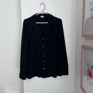 Splendid Black Ribbed Button-Up Pajama Top